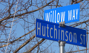 Road signs Willow Way and Hitchinson Street in Hopwood PA